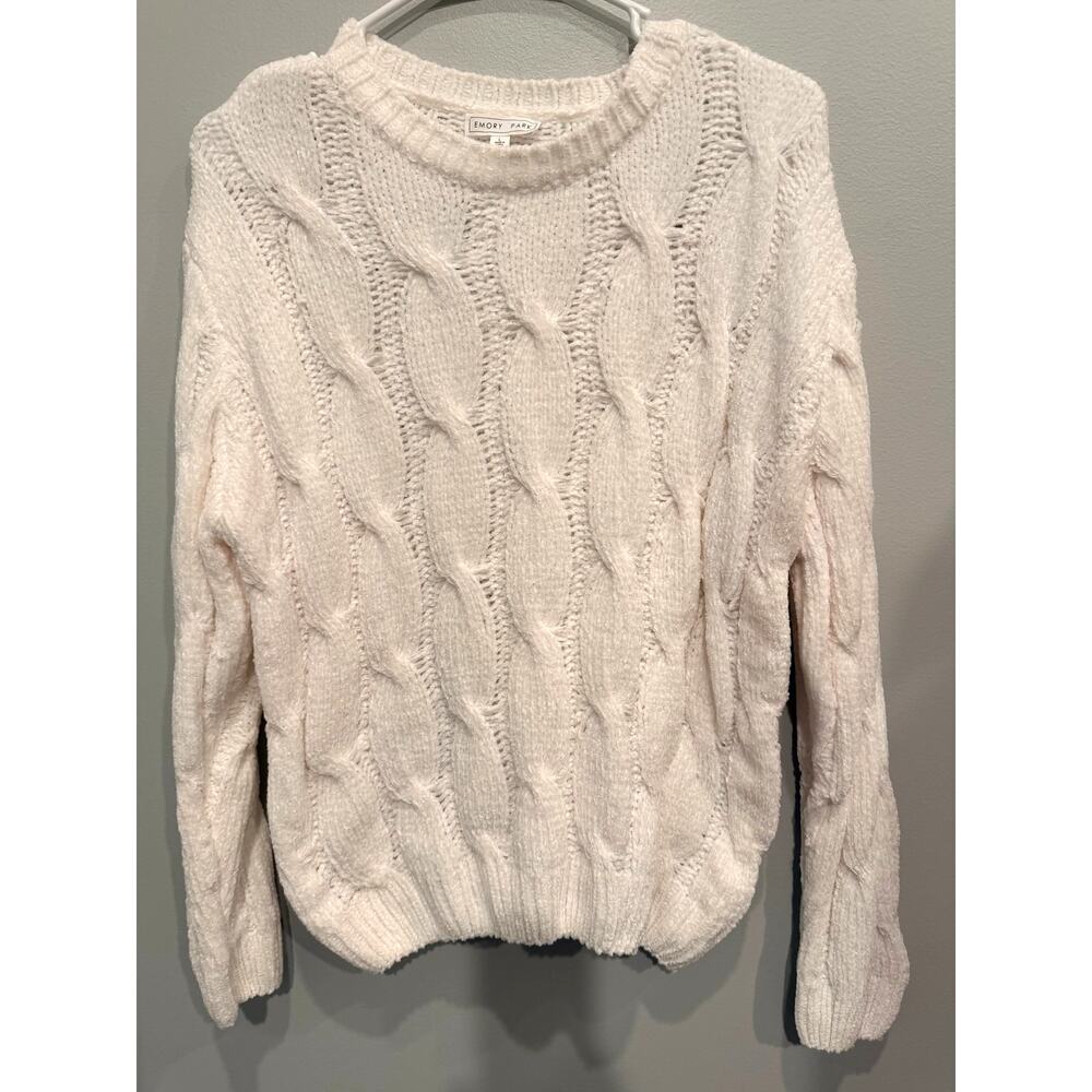 Emory Park White Chunky Knit Chenille Crewneck Sweater Size Large